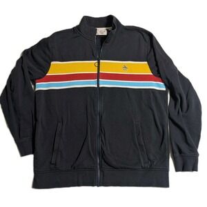 Men's Original Penguin Navy Retro Stripe Full Zip Sweater / Sweatshirt Size XL